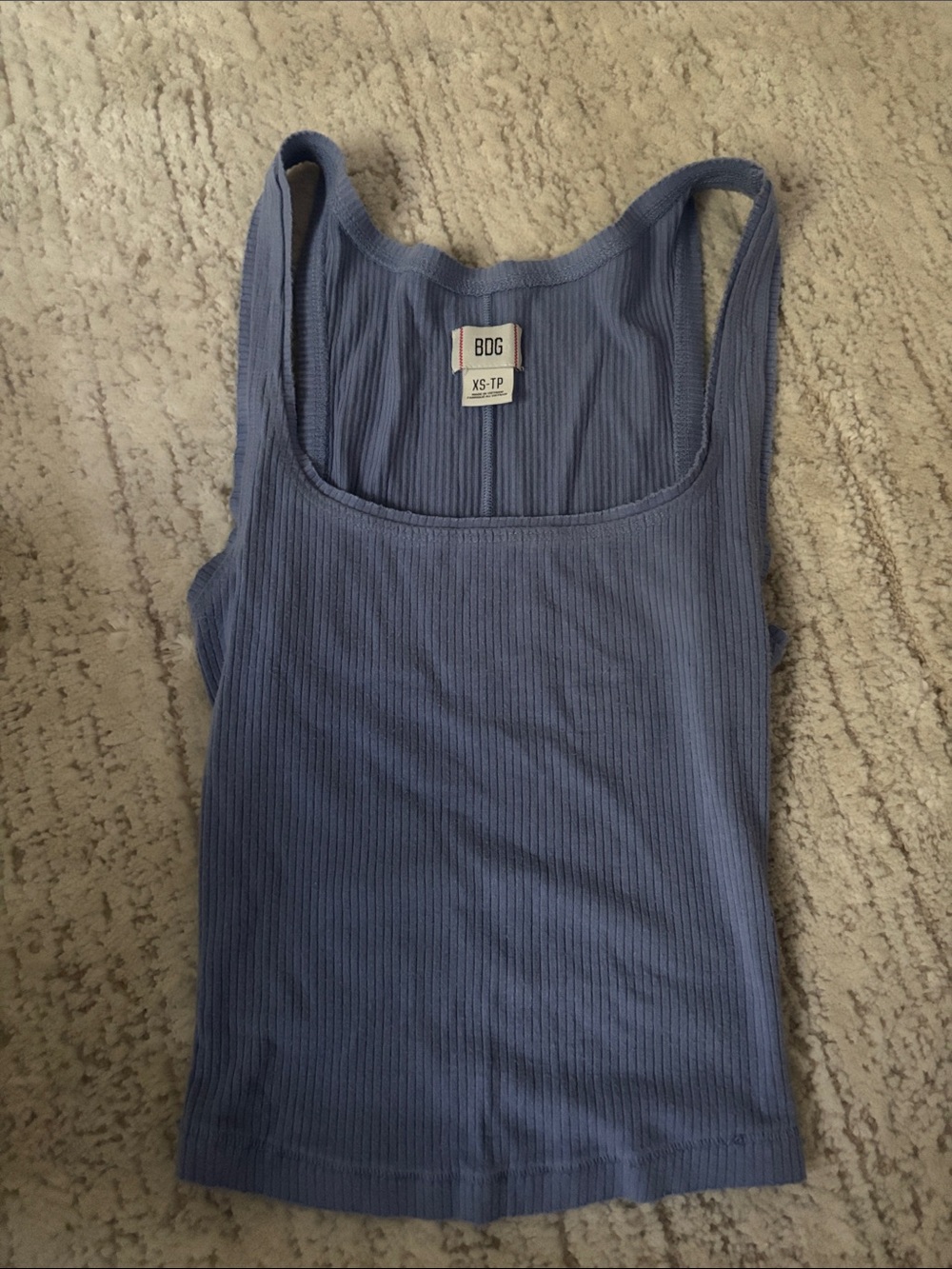 BDG Ribbed Square-Neck Tank Top in Dusty Blue